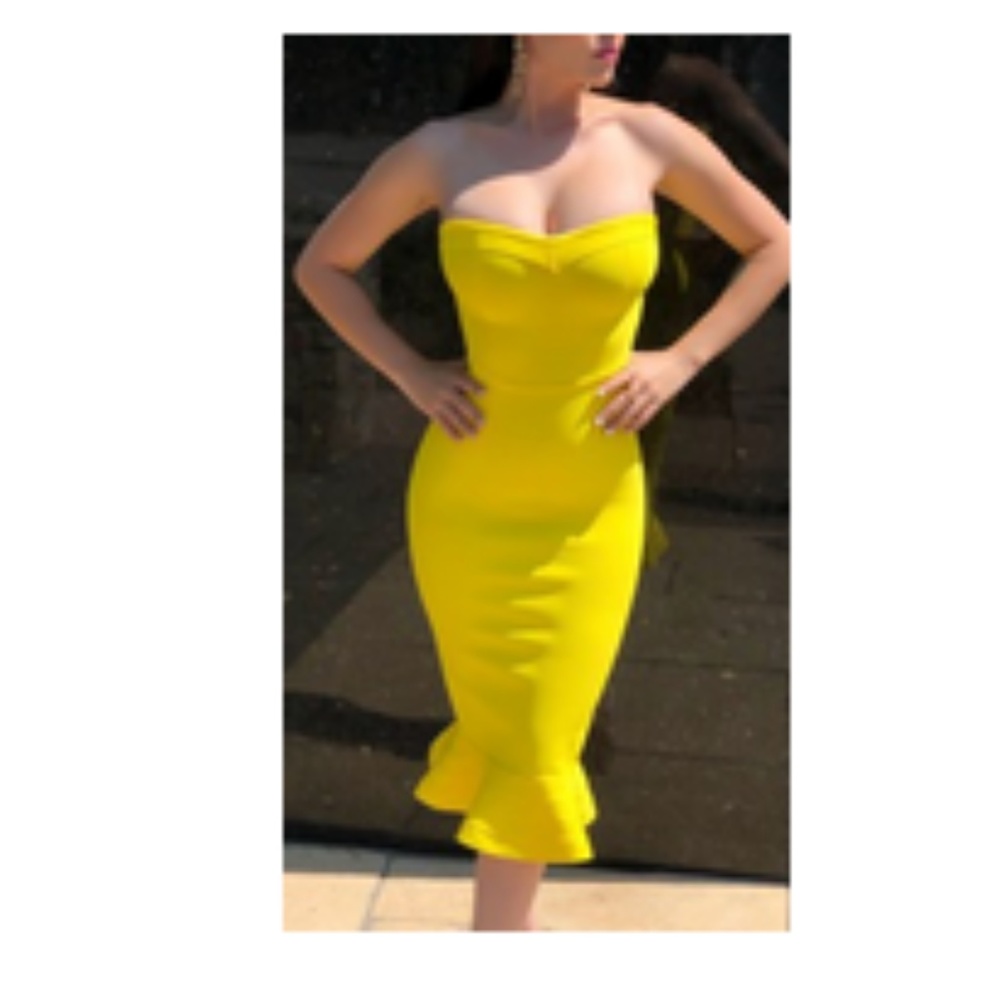 Strapless Yellow Bodycon Long Dress